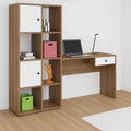 ESSENZA Kitaplıklı Çalışma Masası ve 2 Kapaklı Dolap Seti Ceviz Gövde  Beyaz Kapak